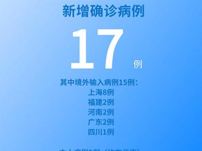 國(guó)家衛(wèi)健委：7月7日新增新冠肺炎確診病例17例其中本土病例2例