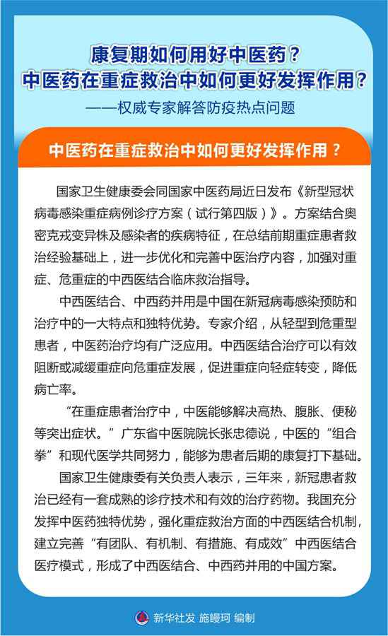 康復(fù)期如何用好中醫(yī)藥？中醫(yī)藥在重癥救治中如何更好發(fā)揮作用？——權(quán)威專家解答防疫熱點(diǎn)問題