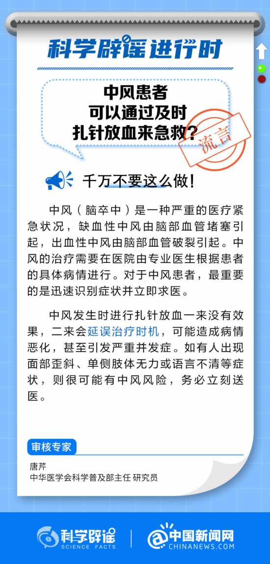 中風(fēng)患者不能通過扎針放血來急救